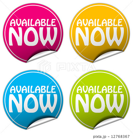 AVAILABLE NOW round stickers set on white background AVAILABLE NOW round stickers set on white background 12768367