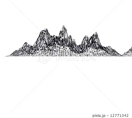 白黒のポリゴンで出来た山脈のイメージのイラスト素材