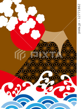 富士山 日の出 ポップ 黒のイラスト素材