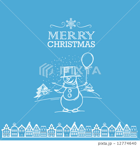 Merry Christmas from smiling snowman with the balloon. Christmas 12774640
