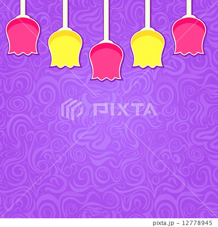 Simple Stylized Colorful Tulipa on Purple Swirl Background 12778945