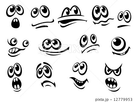 Cute Black And White Facial Expressionsのイラスト素材