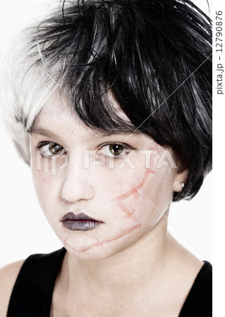 Young Girl in Wig Posing as Frankenstein 12790876