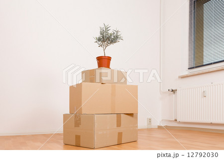 cardboard boxes in an empty apartment. moving to a new apartment 12792030