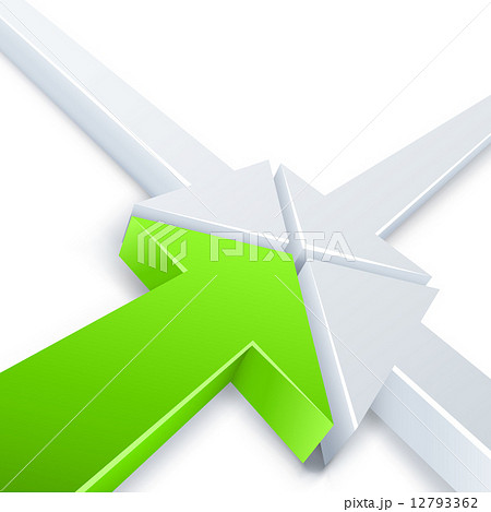 Abstract 3 white and 1 green arrows meeting in one point concept 12793362