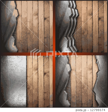 Vector metal on wood background set 12799374