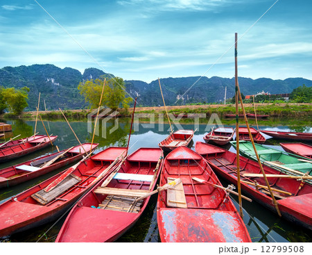 Vietnamese boats at river. Ninh Binh,. Vietnam 12799508