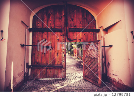 Retro filtered picture of old wooden gate. Retro filtered picture of old wooden gate. 12799781