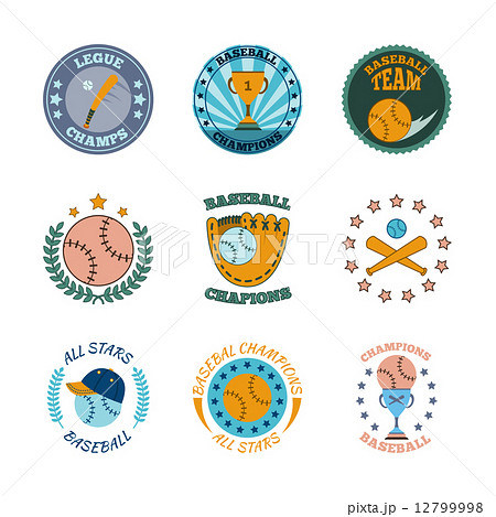 Baseball labels icons color set 12799998