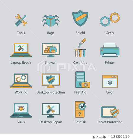 Computer repair flat line icons set 12800110