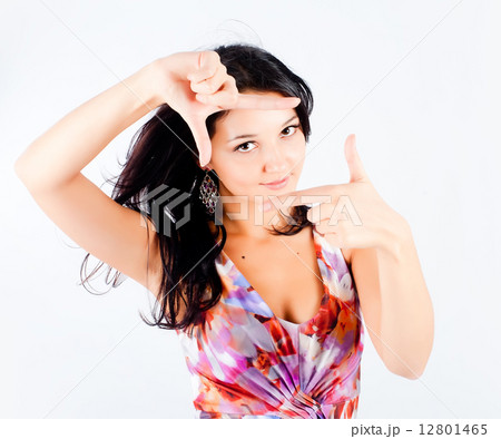 Girl with frame gesture. Focus on fingers 12801465