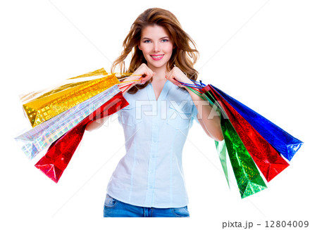 Beautiful happy woman with shopping bags. 12804009