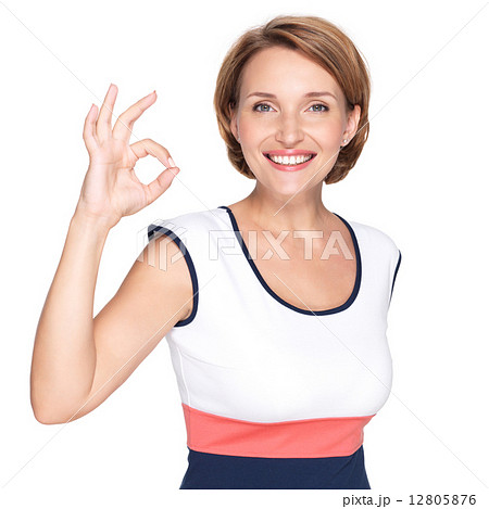 Adult happy woman with ok gesture Adult happy woman with ok gesture 12805876