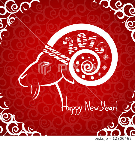 Happy New year red card with goat horn. Happy New year red card with goat horn. 12806465