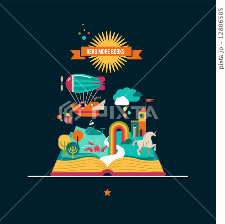 Open book with fairy tale elements and  icons 12806505