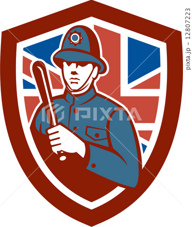 British Bobby Policeman Truncheon Flag Shield Retro 12807223