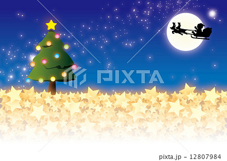 背景素材壁紙 クリスマス サンタとトナカイのソリ のイラスト素材