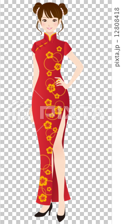 チャイナドレスを着た女性　春節 12808418