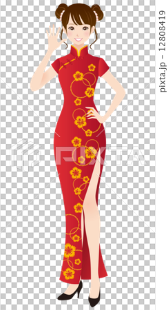 チャイナドレスを着た女性　春節 12808419