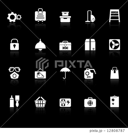 Home storage icons with reflect on black background Home storage icons with reflect on black background 12808787