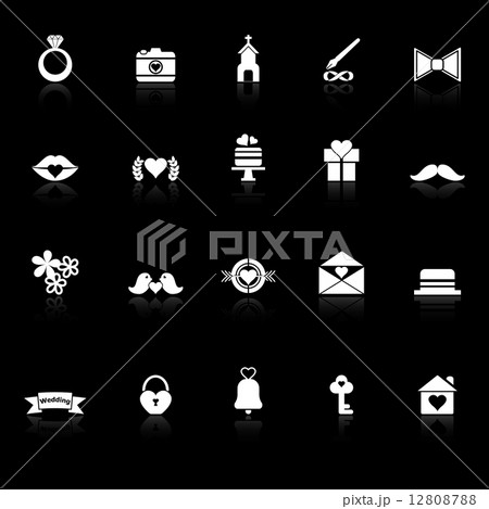 Wedding icons with reflect on black background 12808788