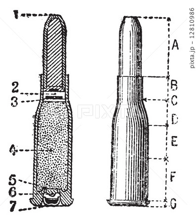 Cut, Profile, Repeating firearm, vintage engraving. 12810986