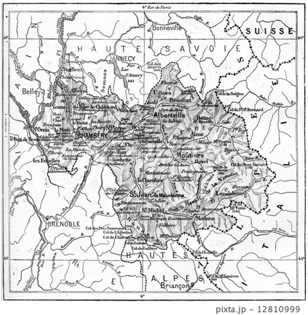 Map of Department of Savoie vintage engraving 12810999