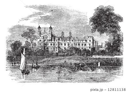 Eton College in Windsor, England, United Kingdom, vintage engrav 12811138