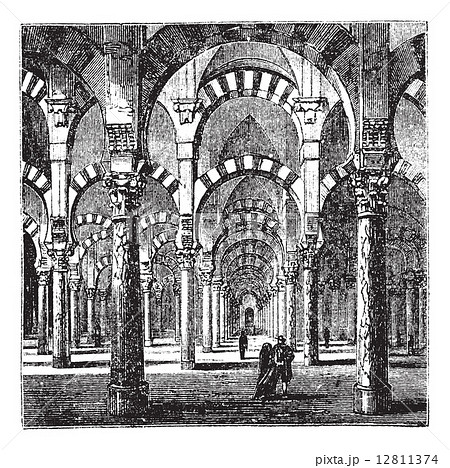 Cathedral-Mosque of Cordoba in Andalusia, Spain, vintage engravi 12811374