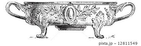 Cooking vessel on Stove, vintage engraving. 12811549