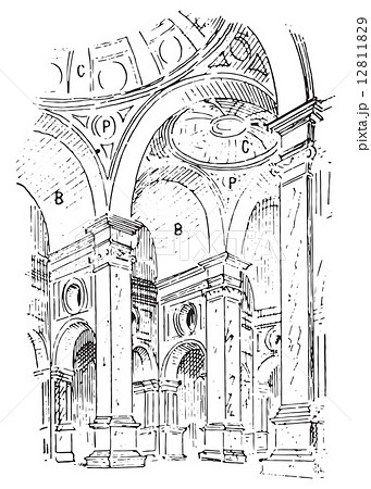 Roof, the church of Saint-Justine in Padua, Italy, vintage engra Roof, the church of Saint-Justine in Padua, Italy, vintage engra 12811829