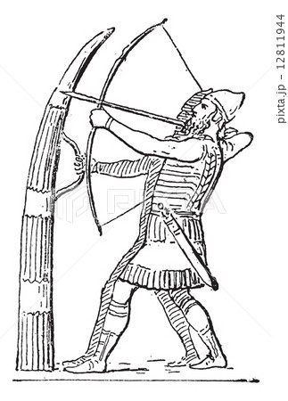 Mantlet Holder accompanied by an Archer, vintage engraving 12811944
