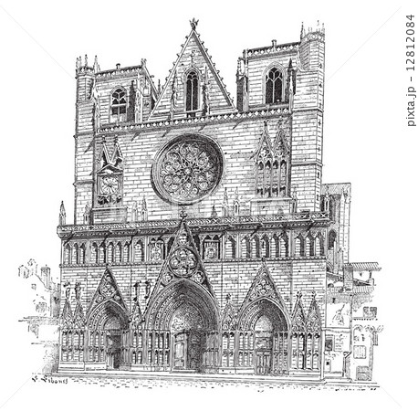 Lyon Cathedral in Lyon,France, vintage engraving 12812084