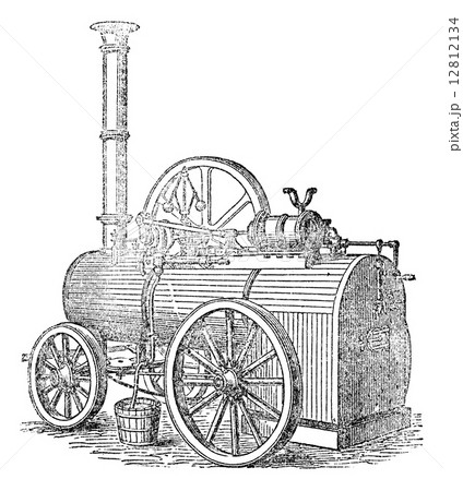 Vapor or Steam machine, vintage engraving. 12812134