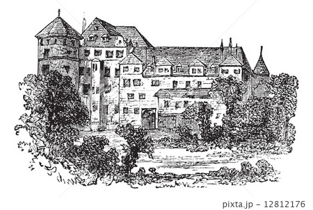 Stuttgart, the former palace, vintage engraving. Stuttgart, the former palace, vintage engraving. 12812176