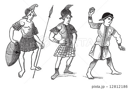 The Face-simile of three Gallo-roman soldiers vintage engraving 12812186