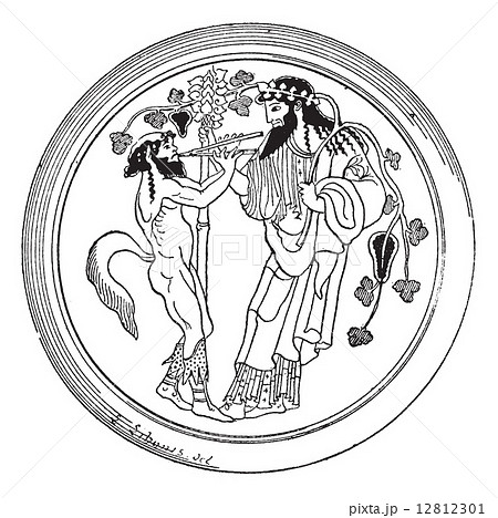 Satyr and Dionysus vintage engraving 12812301