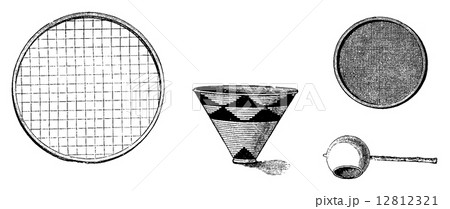 Utensils from Bie in Angola in Southern Africa, vintage engravin 12812321
