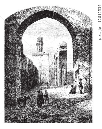 Ruins of the Mosque of Hakim-Biamr-Allah, Cairo, vintage engravi 12812536