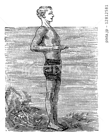 Breaststroke, First Position, vintage engraved illustration 12812581