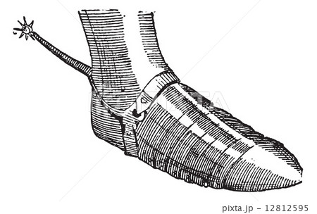 Sabaton or Solleret, vintage engraving. 12812595