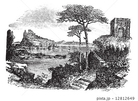Ischia in Italy vintage engraving 12812649