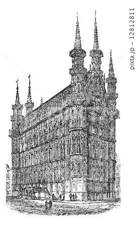 Town Hall of Leuven Belgium vintage engraving Town Hall of Leuven Belgium vintage engraving 12812811