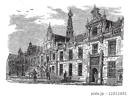 Leiden city hall, Netherlands, vintage engraving Leiden city hall, Netherlands, vintage engraving 12812891