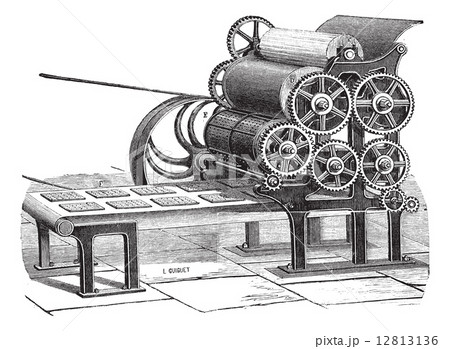 Biscuit (Hardtack) making machine vintage engraving 12813136