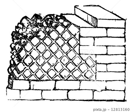 Opus reticulatum contains joints in one direction, vintage engra Opus reticulatum contains joints in one direction, vintage engra 12813160