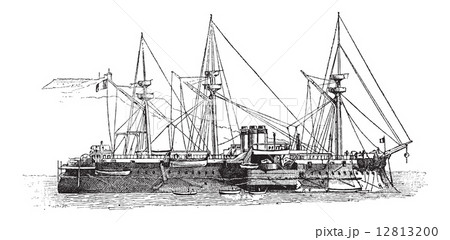 The Courbet, French Iron-clad Battleship, vintage engraving The Courbet, French Iron-clad Battleship, vintage engraving 12813200