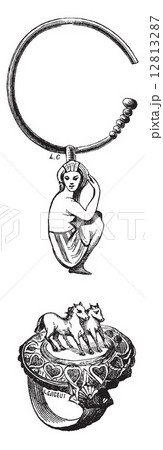 Antique Egyptian jewellery depicting a horse ring with hearts an 12813287