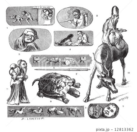 Sights Japanese, Plate II. - Drawing of Lancelot, vintage engrav 12813362