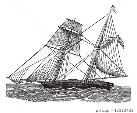 Schooner, vintage engraving. 12813432